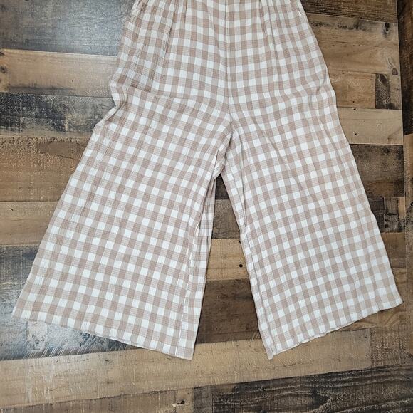 NWT Free People Seersucker Plaid Neutral Gingham Wide Leg Jumpsuit‎ Womens 8 - Picture 8 of 16